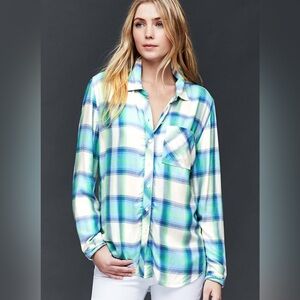 Blue and Green Plaid Button-Up Shirt